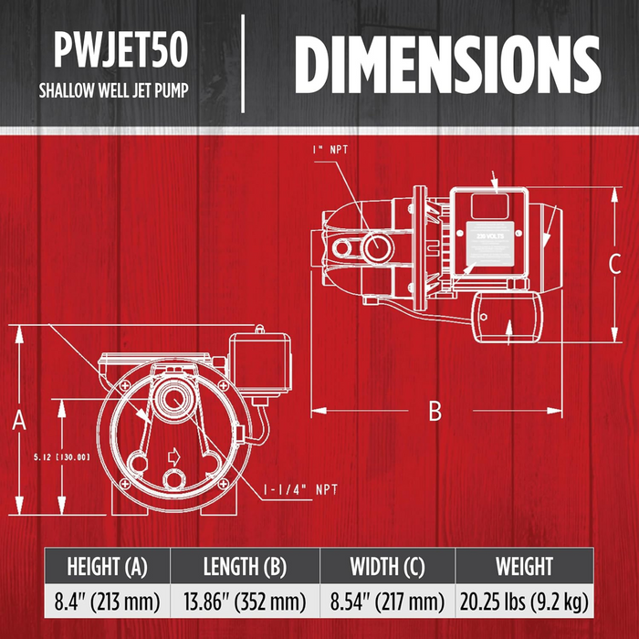 1/2 HP Shallow Well Jet Pump 7.4 GPM – Red Lion