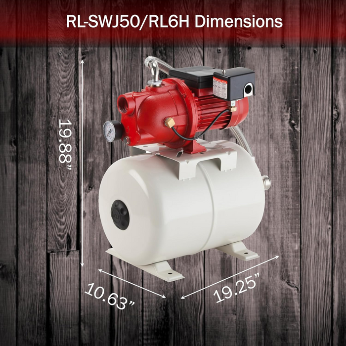 1/2 HP Shallow Well Jet Pump & 5.8 Gallon Tank Package 12.6 GPM - Red Lion