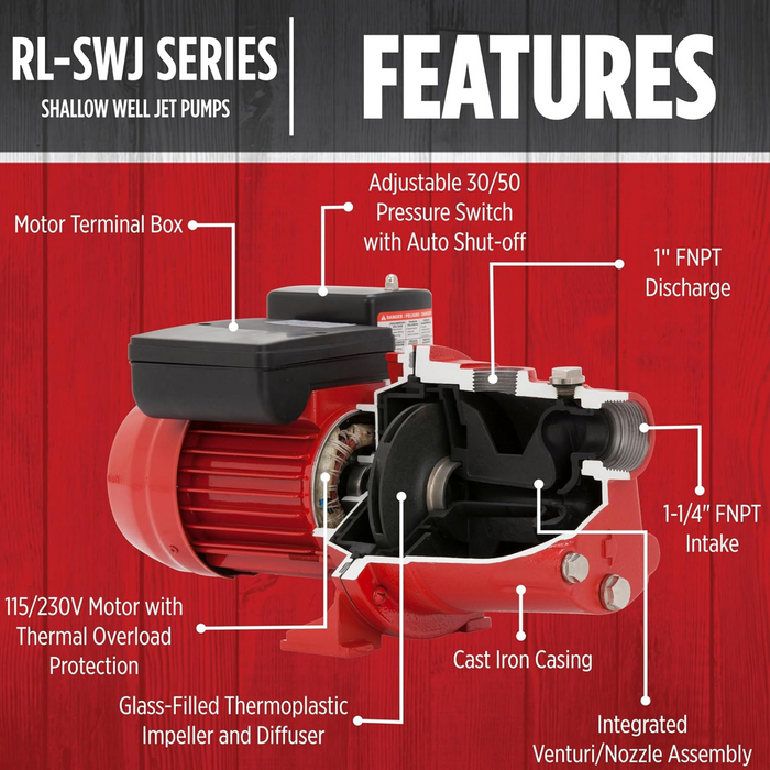 1/2 HP Shallow Well Jet Pump 12.6 GPM – Red Lion