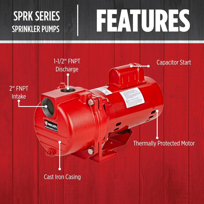 1.5 HP Cast Iron Sprinkler/Irrigation Pump - Red Lion