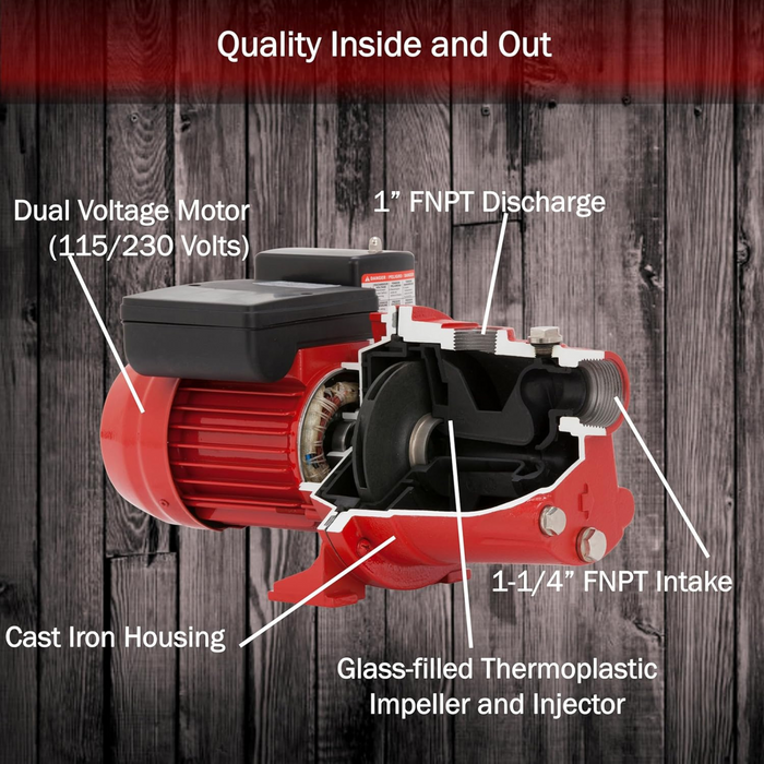 1/2 HP Shallow Well Jet Pump & 5.8 Gallon Tank Package 12.6 GPM - Red Lion