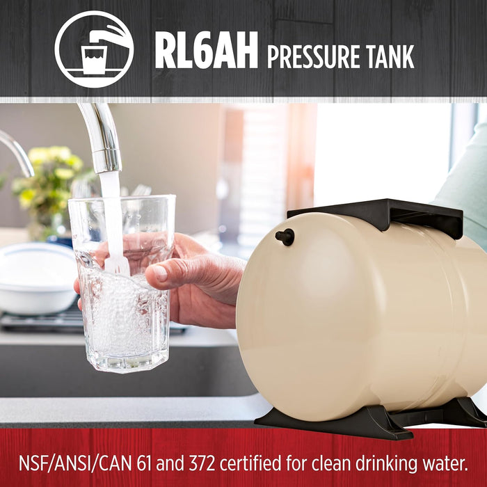 6-Gallon Horizontal Pre-Charged Pressure Tank - Red Lion RL6AH