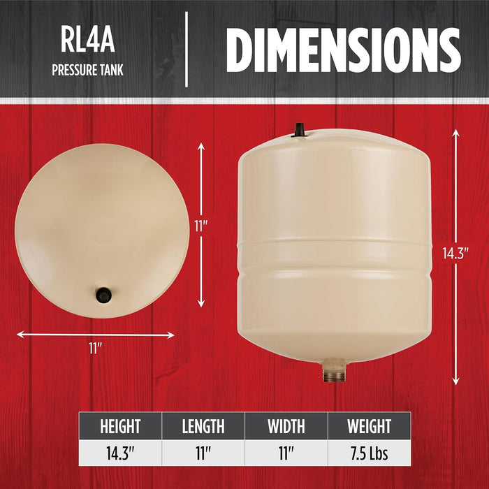 4.5-Gallon Inline Pre-Charged Pressure Tank - Red Lion