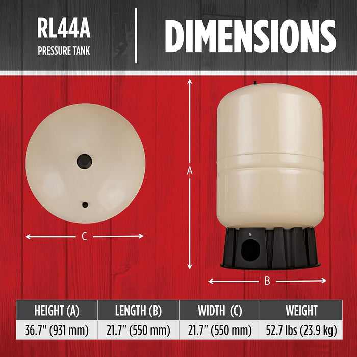44-Gallon Vertical Pre-Charged Pressure Tank - Red Lion RL44A
