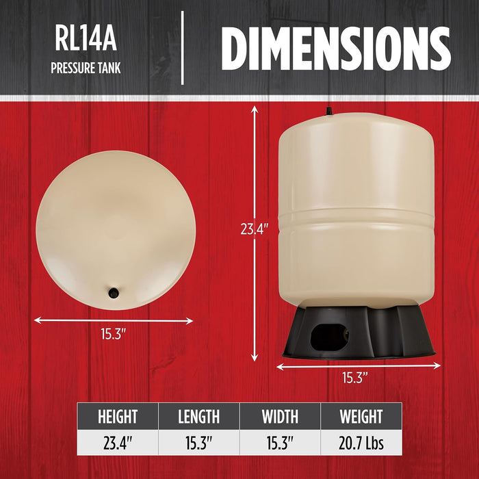 14-Gallon Vertical Pre-Charged Pressure Tank - Red Lion RL14A