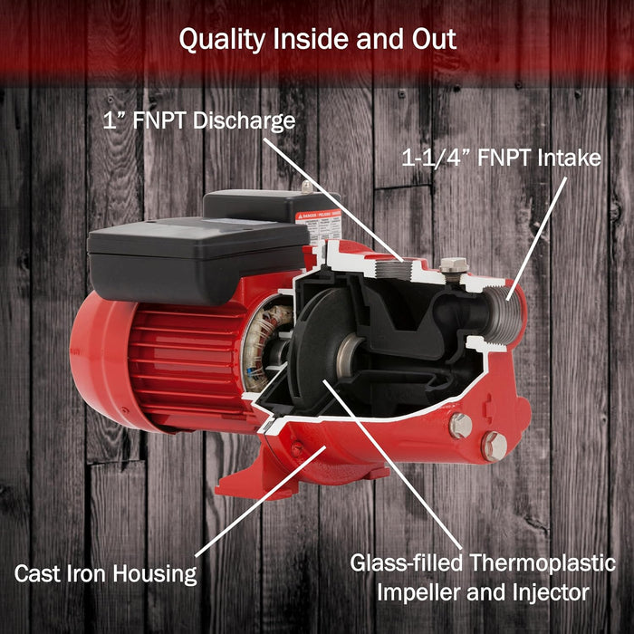 1 HP Shallow Well Jet Pump 17 GPM – Red Lion
